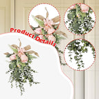 Fancyes Artificial Floral Teardrop Swag Silk Flower Hanging Garland Decorative Ornament Reusable Wall Accent Suitable for Gift Giving Home Decoration Office W, Pink