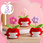 Wavwavw 3 Pack Teacher Appreciation Gift Positive Flower Handmade Crochet Doll Thank You for Helping Me Grow Gifts Back to School Gifts for Women Teacher(Apple Puff Flower)
