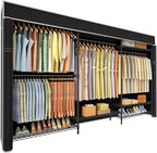 Ulif E13C Max Heavy Duty Closet Organizer System，Freestanding Clothing Racks for Hanging Clothes，Adjustable Garment Rack 86" W x16 D x77 H Hold 1100 lbs，Black Rack with Black Dustproof Cover