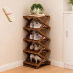 The 9-Tier No-Assembly Bamboo Rack, Folding Bamboo Shoe Rack Organizer with Collapsible Vertical Design, Space-Saving & No-Tool Assembly, for Entryways,Corners,Bedrooms,Balconies (Brown,5)