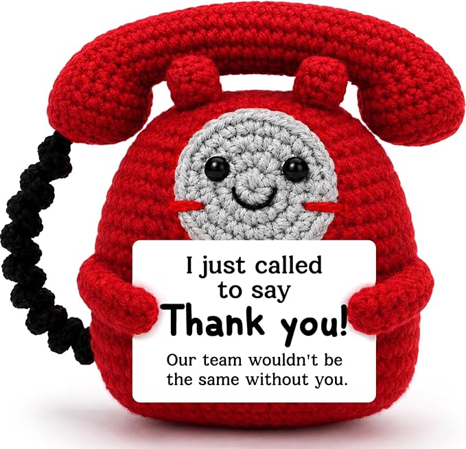 Funny Thank You Gift for Women Men Coworkers, Team, Boss, Employee – Handmade Crochet Phone Doll with “I Just Called to Say Thank You” Perfect for Farewell, Retirement, Employee Appreciation