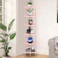 Qupui 6 Tier Corner Shelf Stand, 66” Tall Corner Bookshelf Multipurpose Shelving Unit, Corner Stand Display Rack Home Organizer Shelves for Bedroom Living Room, Pink
