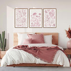 KAIRNE Floral Wall Art Set of 3,Framed Vintage Botanical Flower Canvas Prints,Pink and White Minimalist Wildflower Artwork,Modern Farmhouse Boho Decor for Living Room Bedroom Office Kitchen,16X24 inch