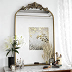 Dewfig Antique Arched Wall Mirror, 24"x36" Vintage Bronze Bathroom Mirror - Baroque Metal Frame Brass Mirror for Living Room, Bathroom, Fireplace, Entryway, Bronze