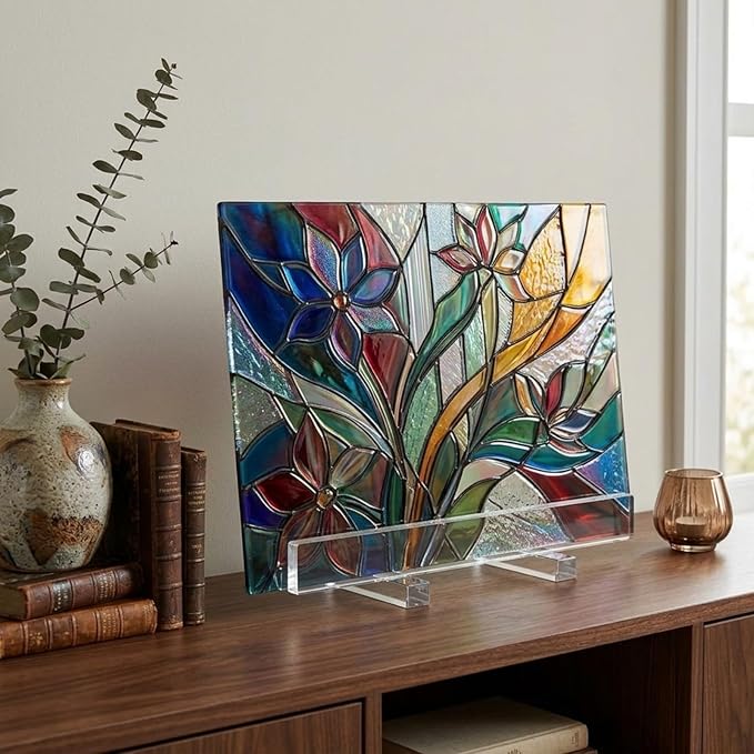 AceOrbit 2 Pcs Display Stand Tile Display Stand for Art Panels Picture Photos Plaques and Warm Glass Art Creations Collectibles Ceramic Tiles Office Trade Show Office, or Gallery (Transparent,Acrylic)