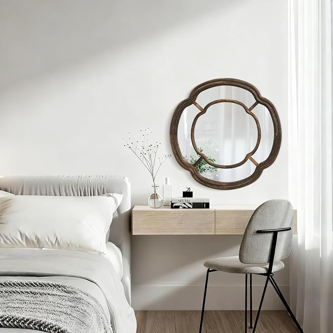 Irregular Wall Mirror, Large Round Wavy Hanging Mirror Circle Wooden Framed Decorative Mirrors 20 Inch for Living Room Hallway Entryway Decor Mirrors