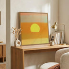 Framed Boho Abstract Sunset Wall Art for Living Room, Square Orange Minimalist Canvas Artwork for Walls, Mid Century Modern Bohemian Pictures Wall Decor for Bedroom Hallway Home Office, 24x24 Inch