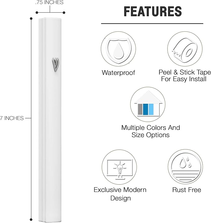 A&S Mezuzot Alumium Mezuzah Case in Silver Shin Design Weatherproof Door Mezuza Judaica Art for Home Blessing (White, 7 Inches)