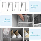 Yecaye 8 Tier Over the Door Shoe Organizer of Deep 16 Compartments, 50lbs Load Shoe Rack for Door in Oxford Holds 16-24 Pairs, Stain-Resistant Hanging Shoe Organizer for Closet, Grey