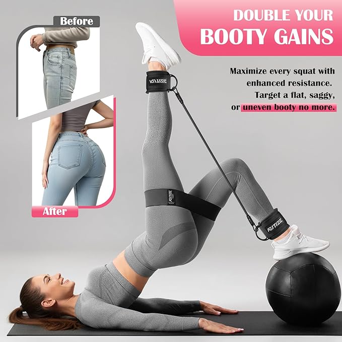 Ankle Resistance Bands with Cuffs & Fabric Resistance Bands Set - Legs & Glutes Workout Equipment for Women & Men, Home Gym Heavy Exercise Bands for Hip, Yoga, Strength Training, Rehab, Pilates