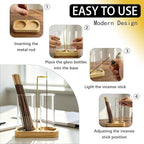 Incense Holder, 2 in 1 Wooden Incense Holder for Sticks with 20 Incense Sticks, Anti-ash Incense Burner with Glass Ash Catcher, Wood Incense Holder 20 Stick (2 in 1 Square)