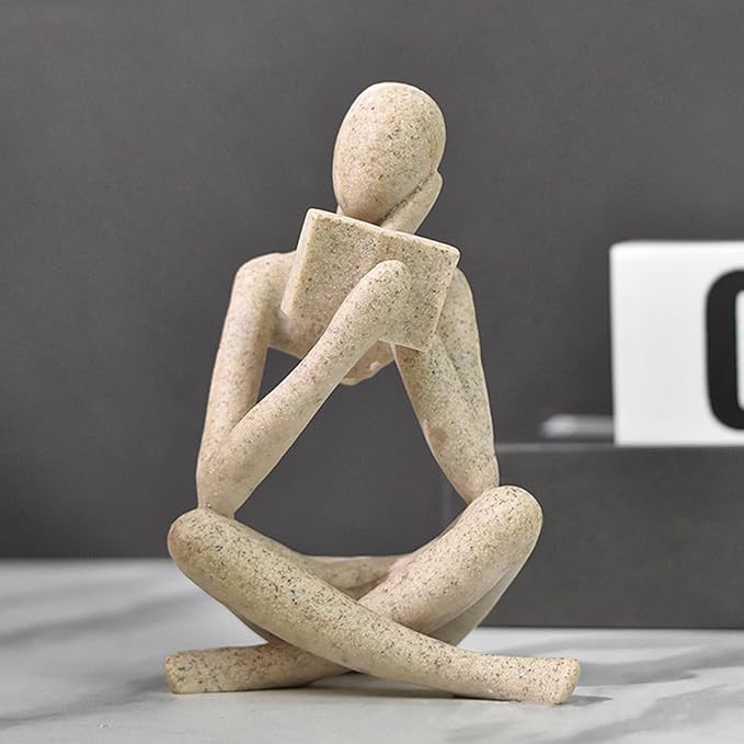 Jinkoozz Gold Reading Women Statue, Thinker Sculptures, Abstract Art Ornament, Modern Aesthetic Figurine Decoration, Suitable for Home Living Room Bedroom Office Shelf Table Desk Bookshelf Decor