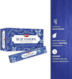 HEM Premium Blue Champa Masala Incense Sticks | Pure Herbs, Wood Powder | Aromatherapy Incense for Stress Relief, Air Purifier & Cleansing | Gift Set - Pack of 12 (15 GMS Each)