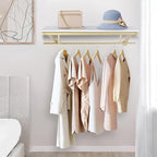 Shelf with Hanging Rod, Gold Closet Rod, Gold Closet Shelf with Hanging Rod, Clothes Rack with Top Shelves, Loads up to 88 lb, for Home, Clothing Store