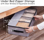 AARAINBOW Foldable Under Bed Clothes Organizer with Lid, Fabric Underbed Storage Container with Adjustable Dividers, Long UnderBed Storage Bins with Handles, Clear Shoes Storage Under Bed (2 Gray)