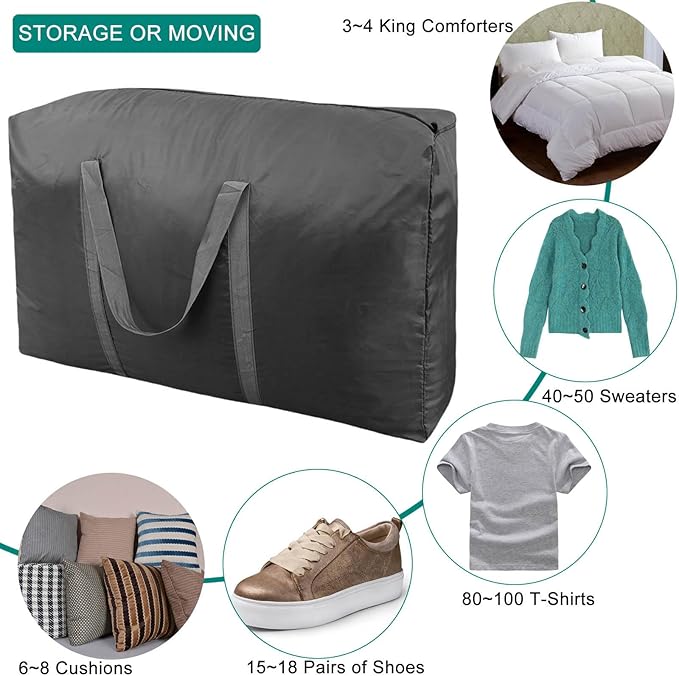 100L Extra Large Storage Bags, Big Moving Bags with Strong Zippers & Carrying Handles, Packing Bags for Moving, Storage, Travel and Camping, Storage Totes For Space Saving (Black, 2 Pack)