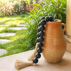 OMISHE Extra Large Wood Bead Garland Black with 1.6" Diameter Wooden Beads and Tassels, 41" Long Rustic Farmhouse Country Decorative Beads for Home Tiered Tray Decor, Black