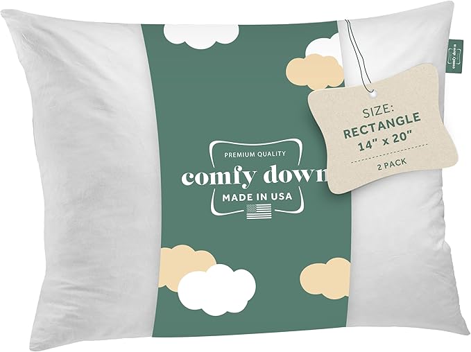 ComfyDown 14x20 Decorative Throw Pillow Insert, Down and Feathers Fill, 100% Cotton Cover 233 Thread Count, Rectangle Pillow Insert - Made in USA (Single) (Set of 2)