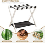 Fully Assembled 2 Pack Luggage Rack with Fabric Storage Shelf, 26.77" Bamboo Folding Luggage Rack for Guest Room, Luggage Stand Holder, Thickened Suitcase Stand Holds up to 165 Lbs, White