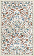 Moynesa Floral Washable Area Rugs, 3x5 Rugs for Bedroom Non Slip Soft Entry Rug, Boho Flower Small Living Room Throw Rug Ultra Thin Floor Carpet for Dorm Bathroom Nursery, Beige