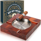 Father Day Gifts Wood Cigar Ashtray Cigarettes Ashtrays for Indoor Outdoor Patio Home Office Use Square Wooden Brown Cigar Ash Tray Father s Day Gift Ideas for Men with GIFT BOX(Large Size)