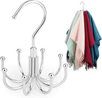 ZEDODIER 2 Pack Scarf Organizer Scarf Hanger for Closet, Rotatable Sturdy Hijab Holder Holds 16 Scarves, Metal Space Saving Closet Organizers and Storage, Silver