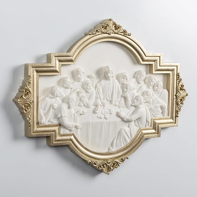ShineOnAngel The Last Supper Wall Sculpture Gold Framed Relief Wall Art Leonardo da Vinci Last Supper Wall Decor for Dining Room 12.5 Inch Modern Home Decor