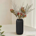 Ceramic Vase for Flowers – Modern Small Ribbed Textured Flower Vase for Home Decor, Pampas Grass, Decorative, Farmhouse, Coffee Table, Kitchen Centerpieces, Bookshelf and Home Living(Matte Black)