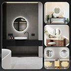DUMOS 28 Inch Round LED Bathroom Mirror with Lights, Circle Vanity Mirror with Anti-Fog, Dimmable, 3-Color Light, Front Light and Backlit, Memory Function, Tempered Glass