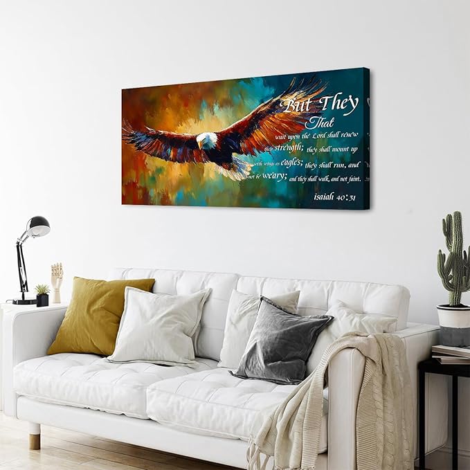 Christian Eagle Wall Art Isaiah 40 31 Poster Bible Verse Wall Decor Inspirational Scripture Canvas Prints Painting Religious Biblical Framed Artwork for Bedroom Living Room Home Decoration 24x48