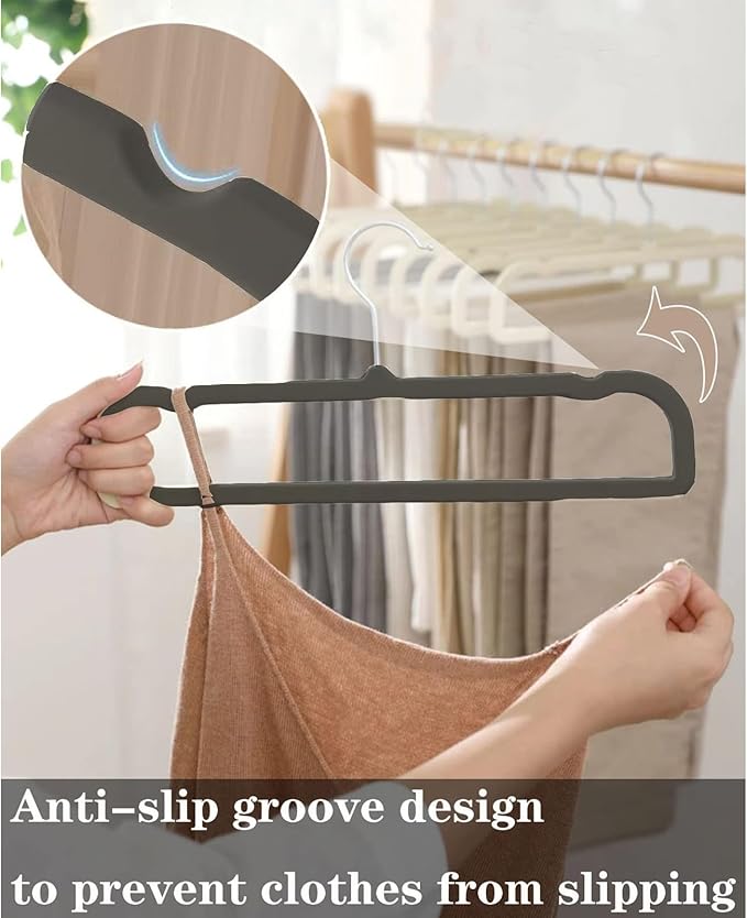 Pants Hangers Non Slip - 20 Pack Velvet Hangers for Closet - Thin Space Saving Clothes Hanger - Strong, Durable, Perchas Terciopelo with 360° Rotatable Hook for Jean, Tank Top, Bra, Shorts (Black)