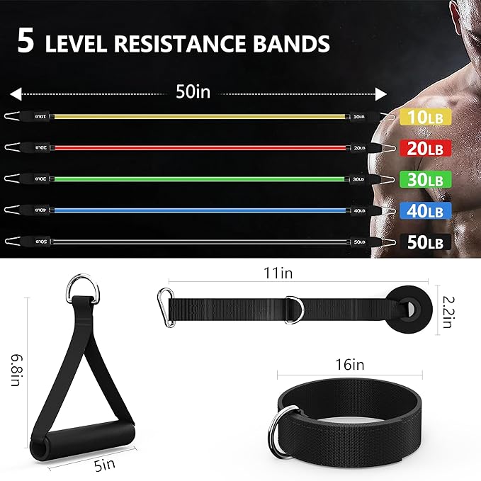 Resistance Bands, Exercise Bands Set for Working Out, Resistance Bands with Handles, Home Gym Workout Bands, Fitness Equipment for Men and Women Strength Training