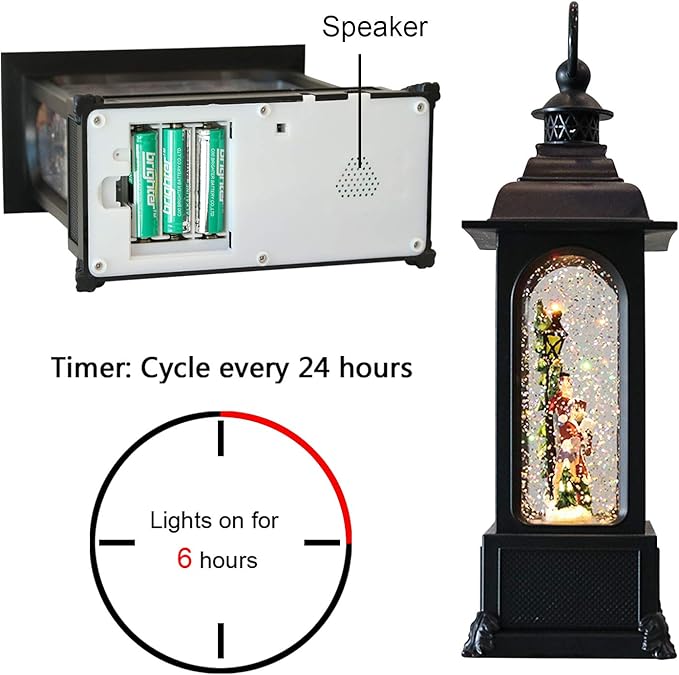 Wondise Christmas Musical Snow Globe Lantern with 6 Hour Timer, 11.2 Inch USB Plug-in & Battery Operated Spinning Water Glitters Lighted Singing Snow Globe Lantern Christmas (Carolers)