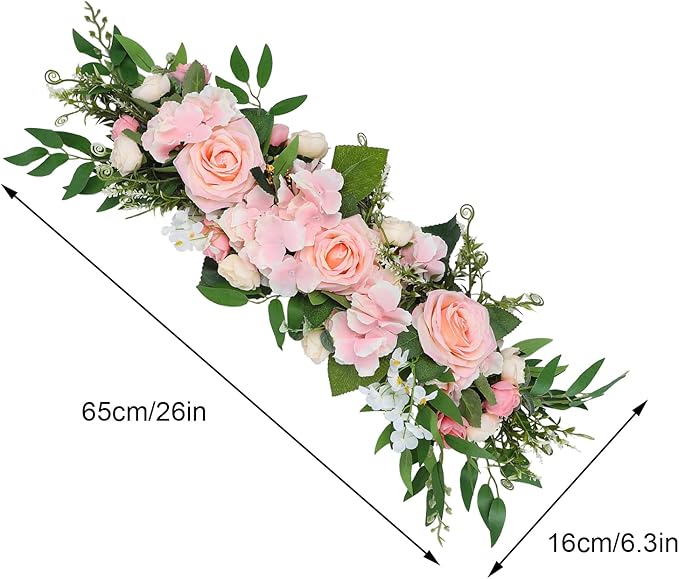 TITA-DONG 25.6inch Artificial Rose Peony Flower Swag, Front Door Peony Floral Arch Garland Swag Hydrangeas Eucalyptus Leaves Wreath for Wedding Arch Front Door House Wall Decoration(Pink)