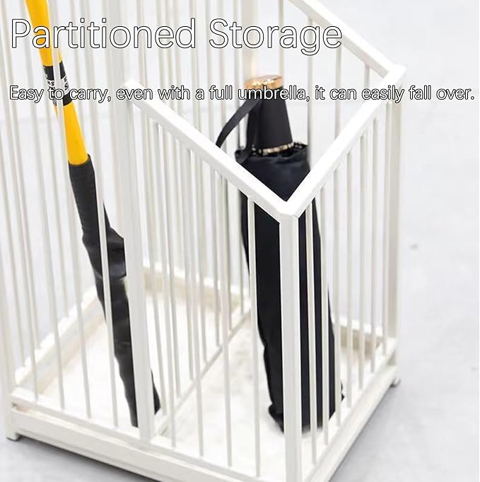 Indoor Metal Umbrella Stand，Umbrella Storage，Tall Metal Standing Umbrella Holder，Umbrella Holder for entryway，for Hotel，Offices，Home，Commercial(White,25 * 20 * 62cm/10 * 8 * 24.4in)