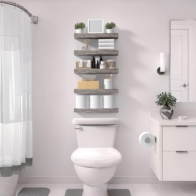 Sorbus Floating Shelves for Wall – 16 Inch Floating Shelf for Kitchen, Bedroom, Living Room, Bathroom, Home & Wall Decor - Mounted Bathroom Shelves with Invisible Brackets (Grey, 3 Pack)