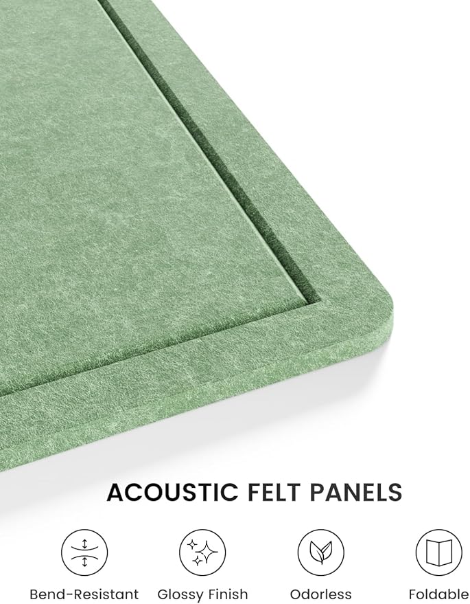 Fluxynara Bulletin Board,35.4" x 23.6" Cork Board Alternative with 12 Safe Removable Adhesive Tabs, Foldable Felt Pin Board for Home Office, Classroom, Bedroom,Entryway for Walls—Moss Green