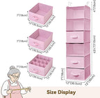 GRANNY SAYS Hanging Closet Organizer 6-Shelf, Separable to 2 Pack 3-Shelf Closet Storage Organizer with 4 Side Pockets, 3 Different Drawers, Portable Hanging Shelves for Baby Clothes, Sweater, Pink