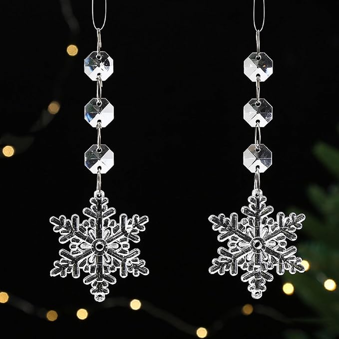20 Pcs Plastic Winter Snowflake Drip Ornaments Xmas Tree Hanging Decorations for Christmas Tree Wedding Birthday Party Home Window Door Decorations (Transparency)