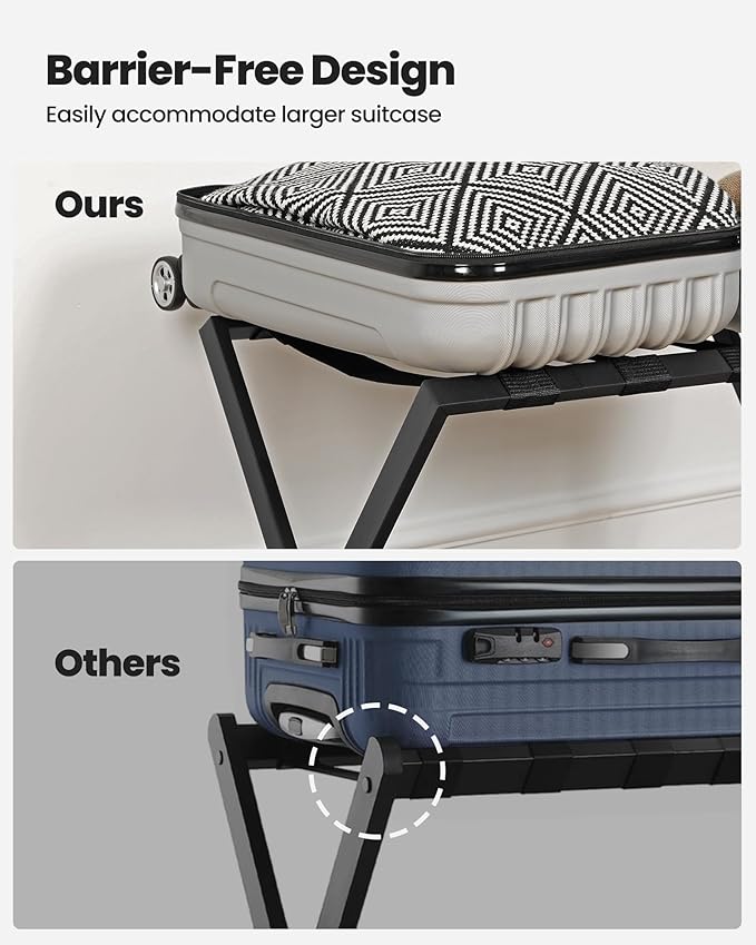 Luggage Rack, Folding Suitcase Stand for Guest, Foldable, Luggage Holders with Shelf, Steel Frame with Nylon Straps for Bedroom, Hotel, Holds up to 154 lb, Black, 2 Pack LR03901B