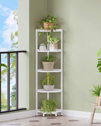 Hzuaneri Corner Shelf Stand, Corner Bookshelf, Storage Standing Shelf Unit with Metal Frame, Plant Stand, Bookcase for Living Room, Home Office, Bedroom, 5-Tier White CS05913W