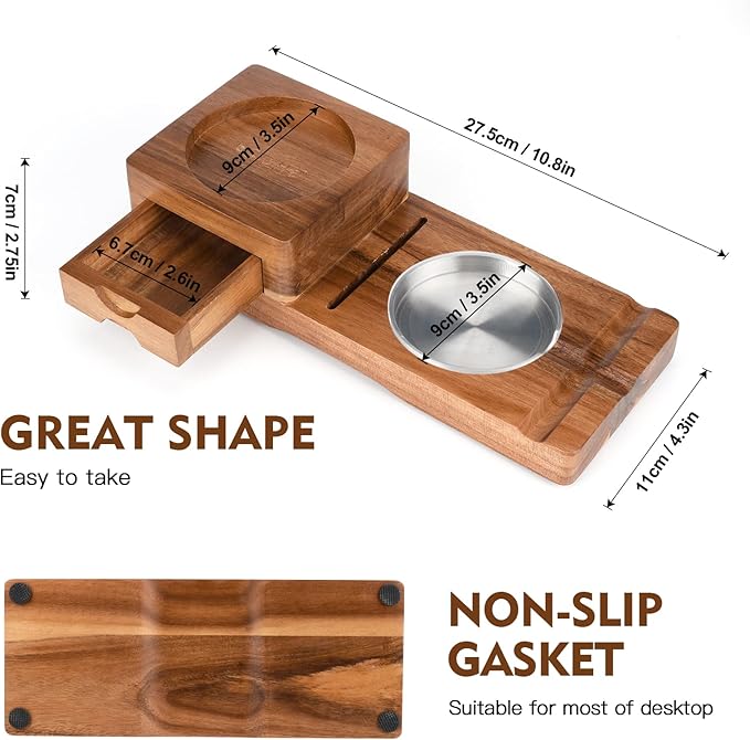 Scotte Ashtray Coaster Whiskey Glass Tray & Wooden Ash Tray with Cigar Cutter,Include Drawer and Cigar Slot Home Office Outdoor Great Cigar Accessories for Men