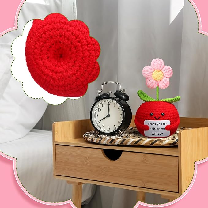 Wavwavw 3 Pack Teacher Appreciation Gift Positive Flower Handmade Crochet Doll Thank You for Helping Me Grow Gifts Back to School Gifts for Women Teacher(Apple Puff Flower)