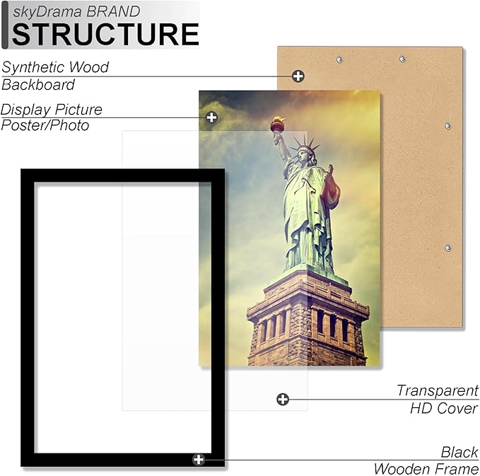 100% Solid Wood 9x11 Picture Frame, Black Frame for 9 x 11 Inch Picture Poster Photo, Light Weight 9 by 11 HQ Matte Black Frame for Wall - 1 Pack/Black/9"x11"