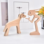 ISHINE Wood Decor Wooden Statue Man and Dog Figurine Handmade Carved Creative Home Office Gift for Men Women Accents Decoration Natural ECO Friendly 7x3 inches (B-Woman Kisses Dog)
