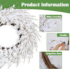 GTIDEA 24" Summer Wreaths for Front Door, Artificial White Forsythia Flower Wreath on Grapevine, Floral Wreath for Home Indoor Outdoor Wall Window Garden Porch Farmhouse Summer Door Decor