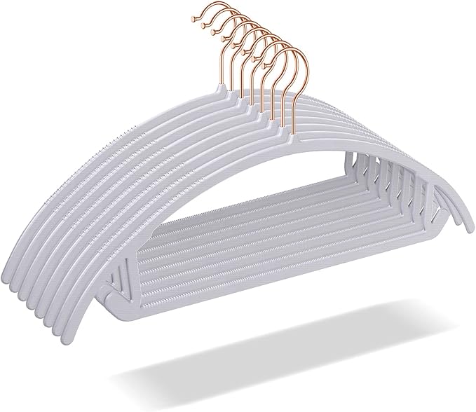 OIKA Heavy Duty Hangers 50 Pack - No Shoulder Bump Plastic Hangers for Sweaters, Coats & Clothes, 11 lbs Weight Capacity, Non-Slip, 17.8 Inch- Grey