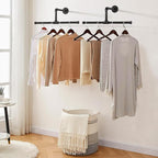ERYTLLY Industrial Pipe Wall Mounted Clothes Rack,21.2 Inches Heavy Duty Detachable Garment Rack,Multi-purpose Hanging Rod for Closet,Set of 2,Black