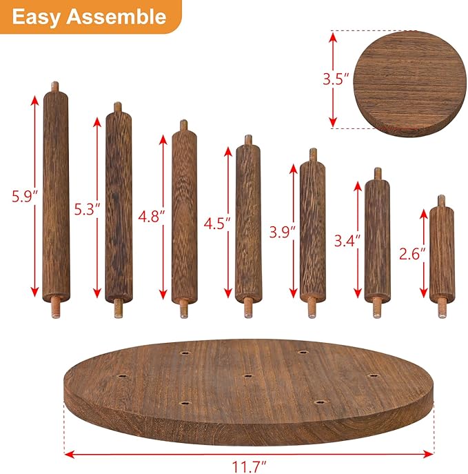 Ikee Design 7-Tier Wooden Display Riser for Jewelry, Accessories, and Collectibles items Wooden Jewelry and Figurine Display Risers, Multilevel Stand for Action Figures and Home Decor, Brown Color