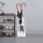 Umbrella Stand, 2-Tier Umbrella Holder with Drip Tray for Entryway, Freestanding Umbrella Rack Organizer for Walking Sticks & Canes, White Iron Modern Design for Home Office Hallway